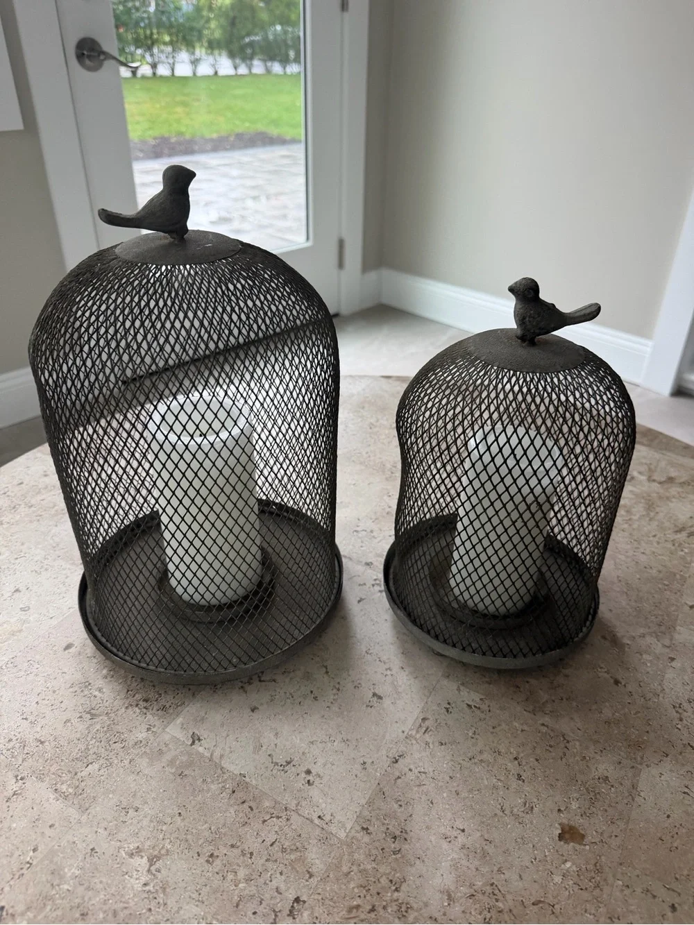 Decorative Metal Bird Cage Candle Holders - Brown